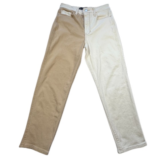Hollister Denim - Hollister Colorblock Patchwork Mom Jeans 3S W26‎ L25 High Rise White Tan Denim